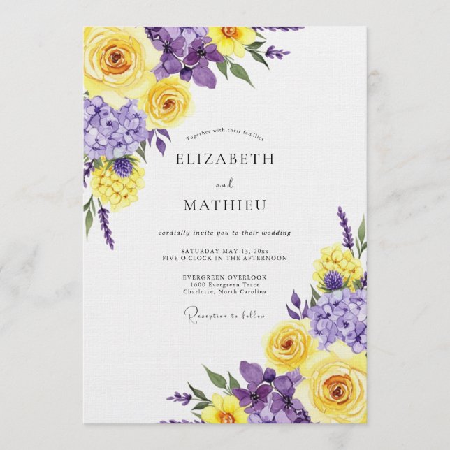 Convites Romance Casamento Florada Roxo Amarelo (Frente)