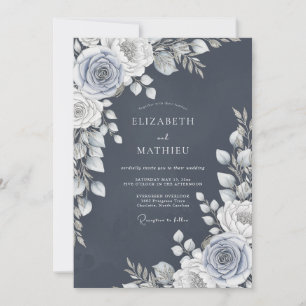 Convites Romance Casamento Rosa Azul Ardósia
