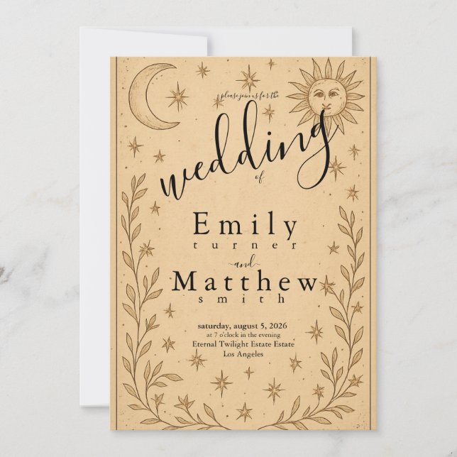 Convites Romance Celestial - Lua e Design Sol (Frente)