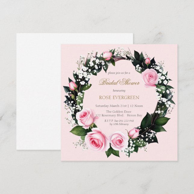 Convites Romance Corada: Rosas Cor-de-Rosa e Respiração de  (Frente/Verso)