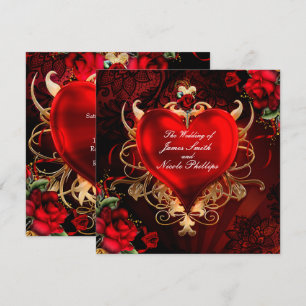 Convites Romance de Amor Gótico Coração Casamento Vermelho 