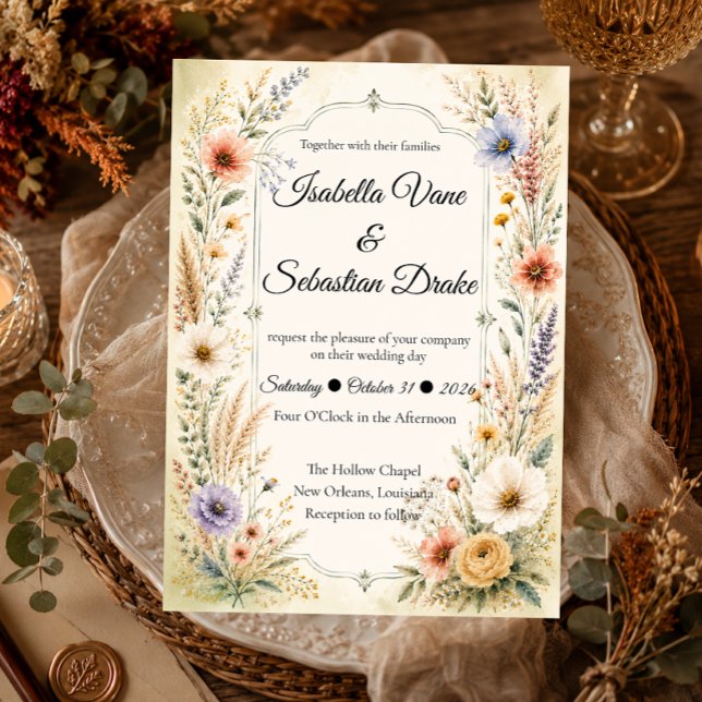 Convites Romance de Casamento com Flores Silvestres Pastel  (Criador carregado)