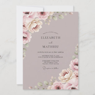 Convites Romance de Casamento Floral Macio Bege