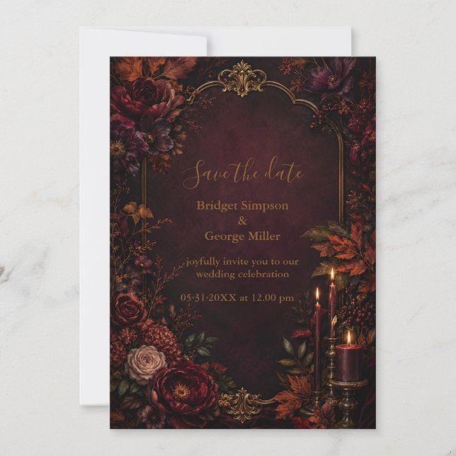 Convites Romance de casamento gótico de outono temperamenta (Frente)