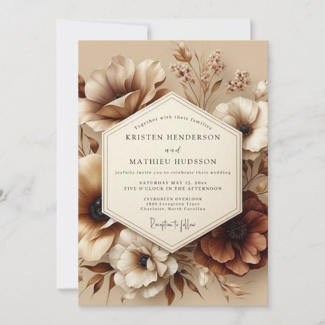 Convites Romance de Casamento Outono Flor de Sépia (Frente)