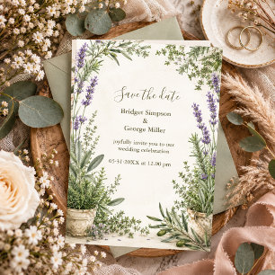 Convites Romance de Jardim de Casamento com Erva Lavanda