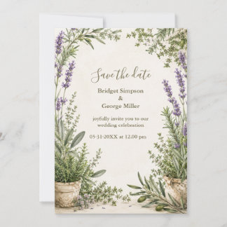 Convites Romance de Jardim de Casamento com Erva Lavanda