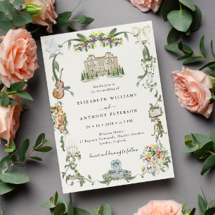 Convites Romance de Jardim de Casamento Régio Vintage Capri