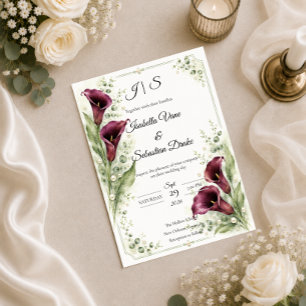 Convites Romance de Noiva de Lírio Calla Ameixa Elegante