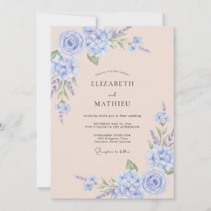 Convites Romance de Noiva Floral Suave de Periwinkle