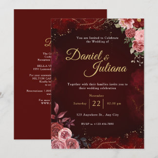 Convites Romance de Outono Moldura Dourada Floral Casamento