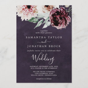 Convites Romance Floral  Casamento de ameixa