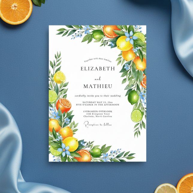 Convites Romance Floral Casamento Laranja Cítrica (Criador carregado)