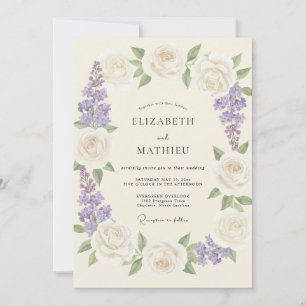 Convites Romance Floral de Creme de Lavanda Casamento