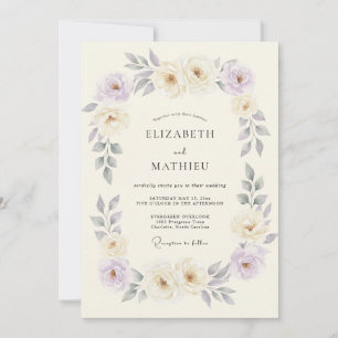 Convites Romance Floral de Lavanda Creme Casamento