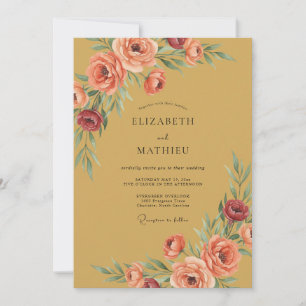 Convites Romance Floral Pintura em Goldenrod Casamento
