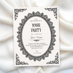 Convites Romance sombria preto e branco elegante 