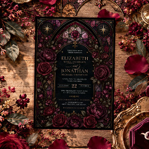 Convites Romance Sombrio Vidro Manchado Borgonha Floral Cas