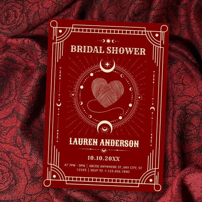 Convites Romance vermelha boho místico lua chá de noiva (Criador carregado)