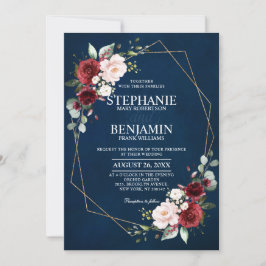 Convites Romanichel Watercolor Burgundy Marinho Floral Geom