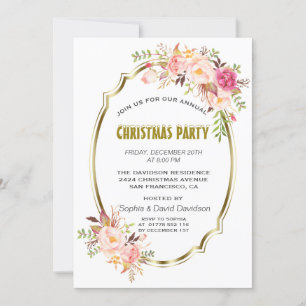 Convites Românico Rosa Blush Festa Dourada de Natal Floral