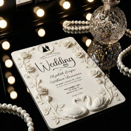 Convites Romantic Baroque Roses & Silhouette Frame Wedding 