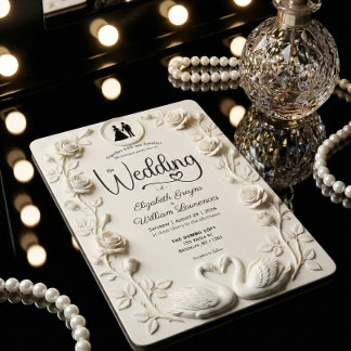 Convites Romantic Baroque Roses & Silhouette Frame Wedding 