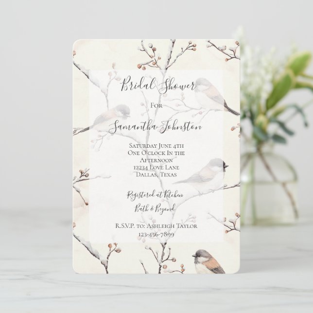 Convites Romantic Birds in a Tree Bridal Shower (Em pé/Frente)