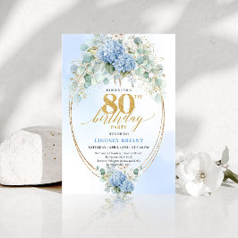Convites Romantic Blue Garden Floral 80th Birthday Invite