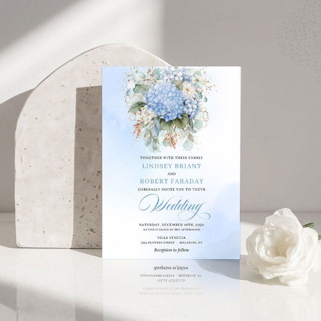 Convites Romantic Blue Hydrangea Eucalyptus Wedding Invite (Romantic Blue Hydrangea Eucalyptus Wedding Invite)
