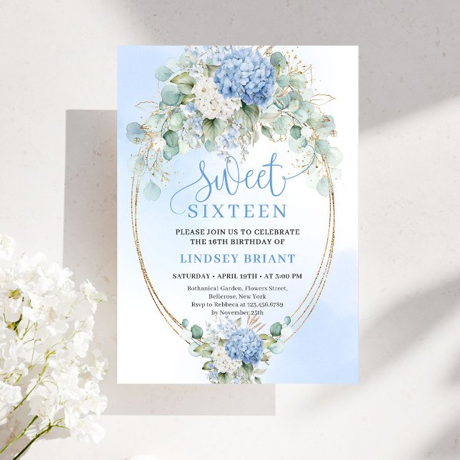 Convites Romantic Blue Hydrangea Sweet Sixteen Invitation (Romantic Blue Hydrangea Sweet Sixteen Invitation)