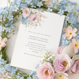 Convites Romantic Blue & Pink Pastel Floral Wedding