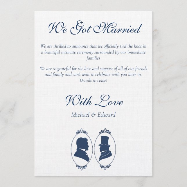 Convites Romantic Blue Regency Gay Botanical Silhouette (Frente)