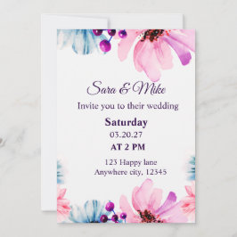 Convites Romantic Blush & Blue Wedding Invitation