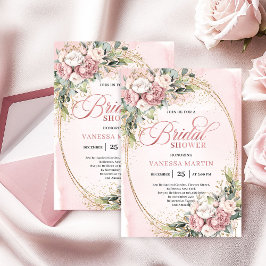 Convites Romantic Blush Floral Greenery Gold Shower
