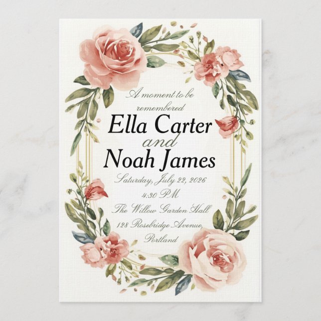Convites Romantic Blush Floral Wedding Invitation (Frente)