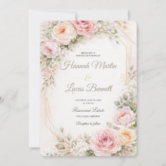 Convites Romantic Blush Floral Wedding Invitation Mockup 