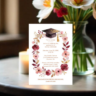 Convites Romantic Blush Pink and Burgundy Graduation