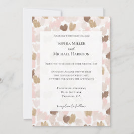 Convites Romantic Blush Pink Brown Cream Hearts Wedding