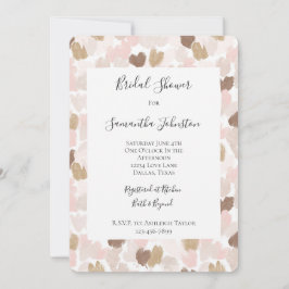 Convites Romantic Blush Pink Brown Hearts Bridal Shower