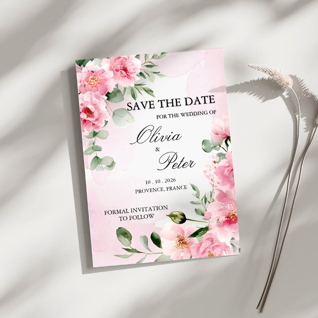 Convites Romantic Blush Pink Floral Save the Date (Criador carregado)