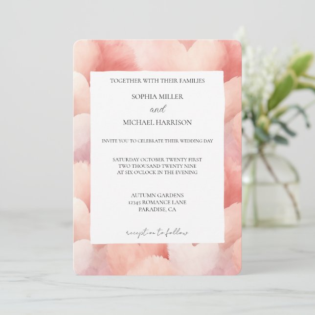 Convites Romantic Blush Pink Hearts Wedding (Em pé/Frente)