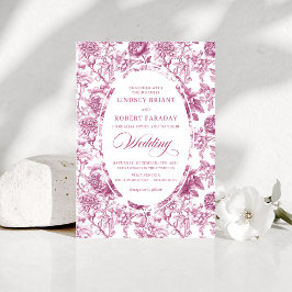 Convites Romantic Blush Pink Toile Roses Wedding Invitation