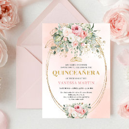Convites Romantic Blush Roses Bohemian Quinceañera Invite