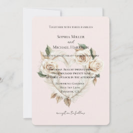 Convites Romantic Blush Roses Feathers Floral Heart Wedding