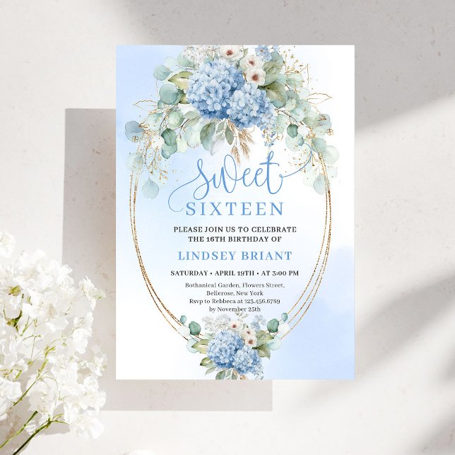 Convites Romantic Bohemian Blue Floral Sweet 16 Invitation (Romantic Bohemian Blue Floral Sweet 16 Invitation)