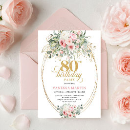 Convites Romantic Bohemian Blush Floral Gold 80th Birthday