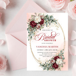 Convites Romantic Boho Burgundy Greenery Gold Bridal Shower