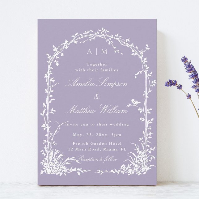 Convites Romantic Botanical Arch Garden Lavender Wedding (Criador carregado)