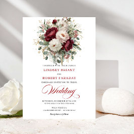 Convites Romantic Burgundy and White Flowers Wedding Invite